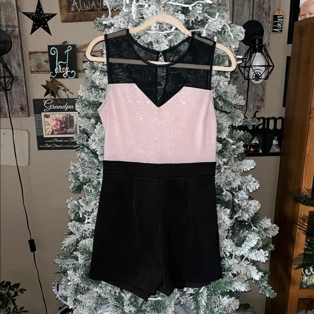 Black and tanish pink Sleeveless Romper by Enfocus Studio - Picture 1 of 13